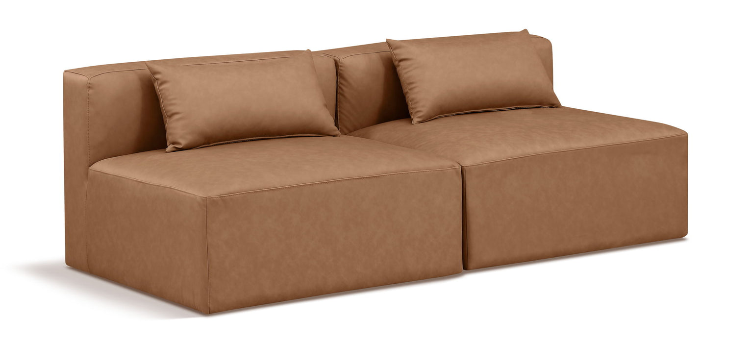 Cube 72" Vegan Leather Upholstered 2pc. Armless Modular Loveseat