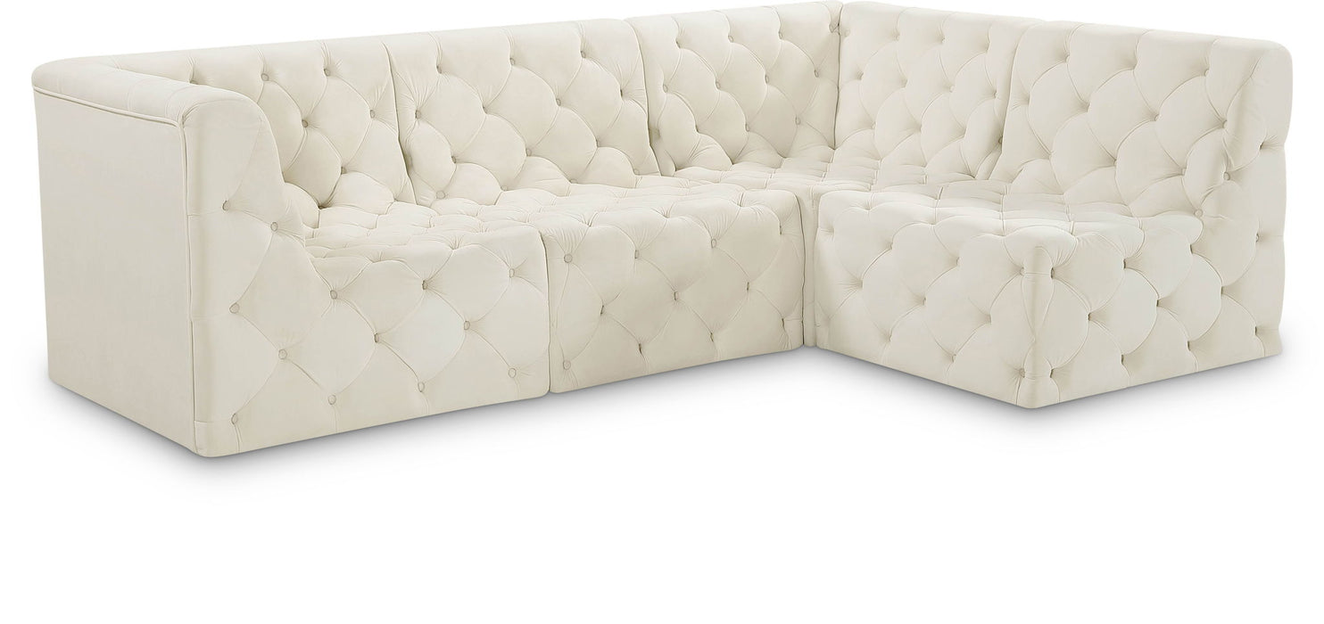 Seccional modular tapizado de terciopelo Tuft de 99" de 4 piezas