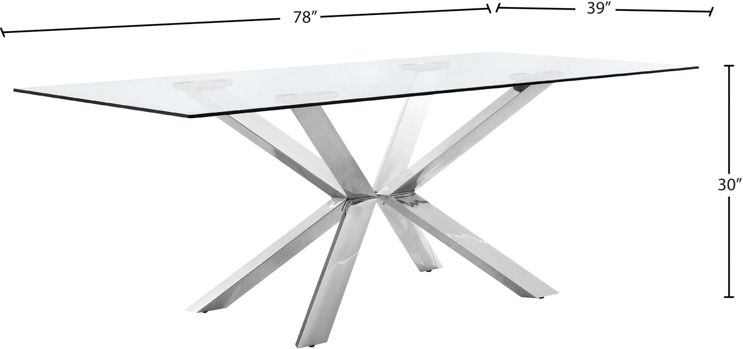 Juno 78" Glass Top And Chrome Steel Base Dining Table