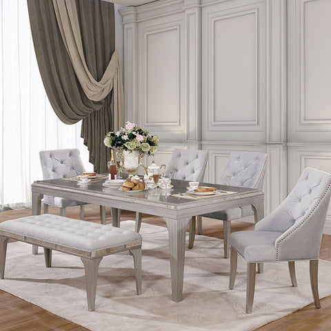 Diocles 6 Pc Dining Table Set w/ Bench - Silver/Gray
