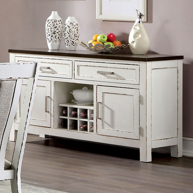 Halsey Server - Weathered White/Dark Walnut