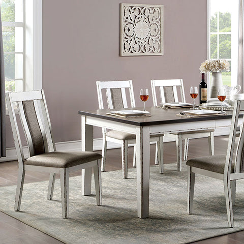 Juego de comedor Halsey de 7 piezas - blanco envejecido/nogal oscuro