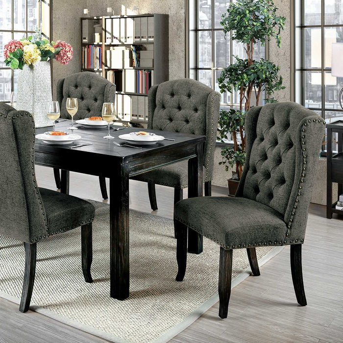 Sania 9 Pc Dining Table Set - Antique Black/Beige / 9 Pc Dining Table Set (CM3324BK-T-84-GY-9PC)