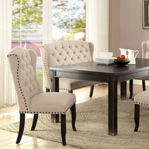 Sania 6 Pc Dining Table Set w/ Bench - Antique Black/Beige - 6 Pc Dining Table Set w/ Bench (CM3324BK-T-6PC-BN)