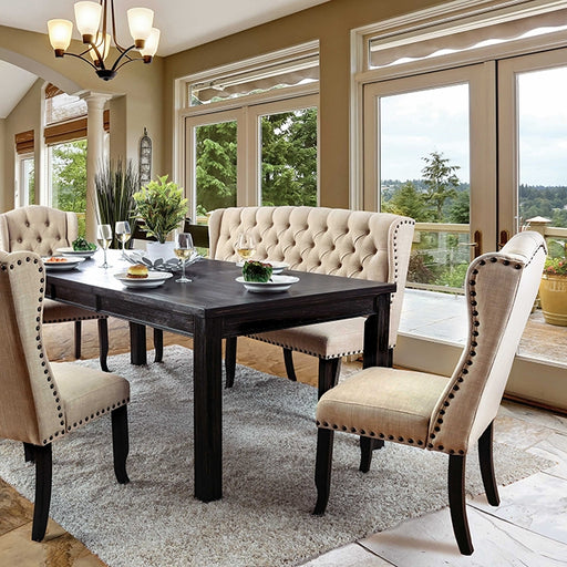 Sania 6 Pc Dining Table Set w/ Bench - Antique Black/Beige - 6 Pc Dining Table Set w/ Bench (CM3324BK-T-84-6PC)