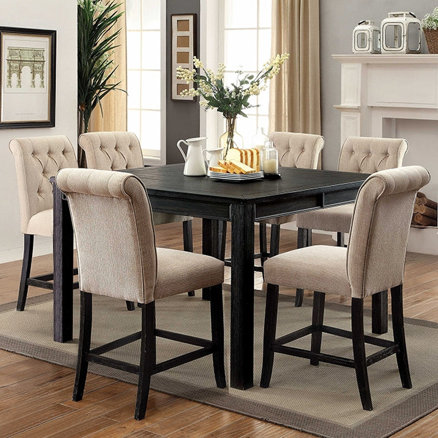 Sania 7 Pc Counter Ht Table Set - Antique Black - 7 Pc Counter Ht Table Set (CM3324BKPT54-3564-7P)