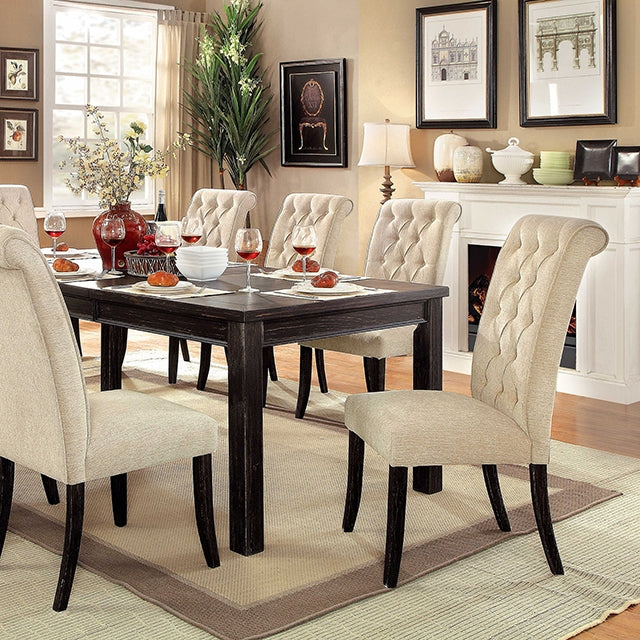 Sania 9 Pc Dining Table Set - Antique Black/Beige / 9 Pc Dining Table Set (CM3324BKT84-3564-9PC)