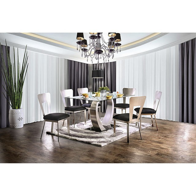 Nova 7 Pc Dining Table Set - Silver/Black