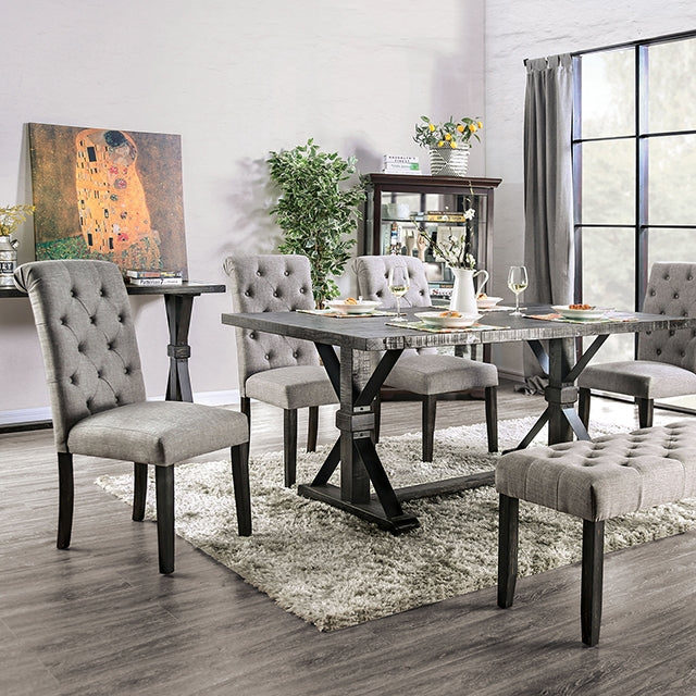 Alfred 6 Pc Dining Table Set w/ Bench - Antique Black - 6 Pc Dining Table Set w/ Bench (CM3735T-LG-6PC-BN)