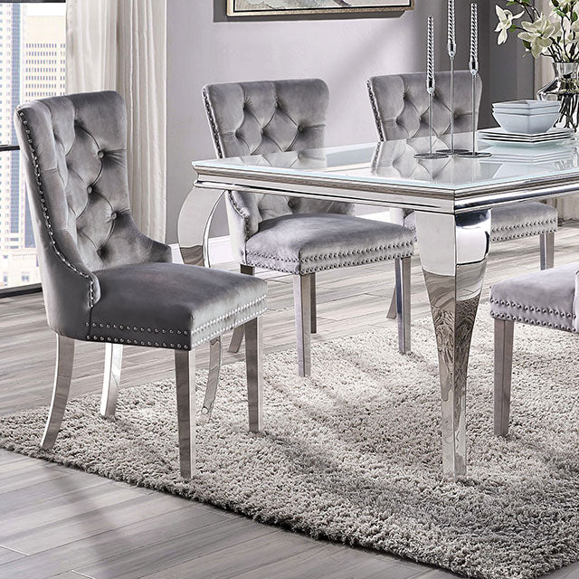 Neuveville 7 Pc Dining Table Set - White/Chrome / 7 Pc Dining Table Set (CM3903WH-T-7PC-261BK)