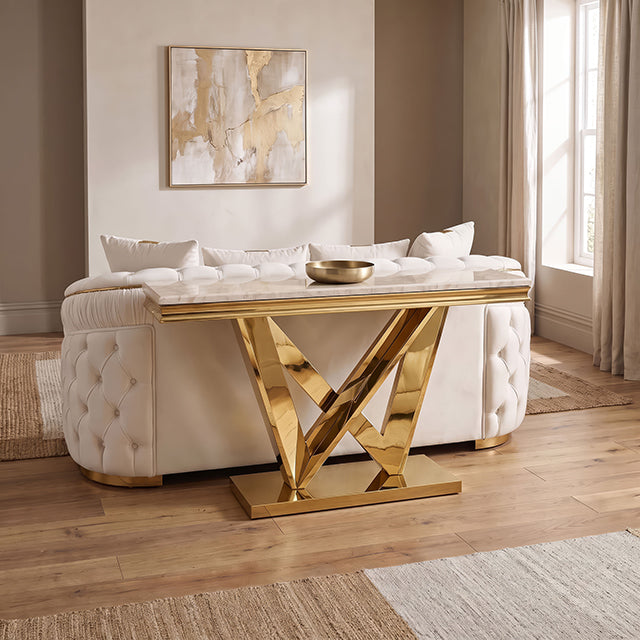 Villarsglane Sofa Table - Beige/Gold / Sofa Table (CM4284GDBG-S-TABLE)