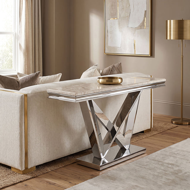 Villarsglane Sofa Table - Beige/Chrome / Sofa Table