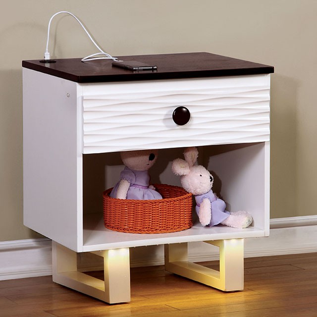 Meredith Night Stand w/ USB Outlet - White/Dark Walnut