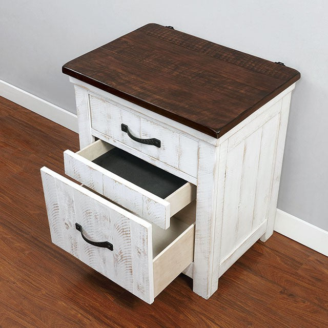 Alyson Night Stand - Distressed White/Walnut