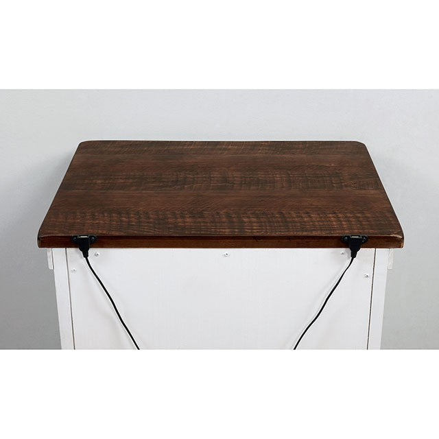 Alyson Night Stand - Distressed White/Walnut