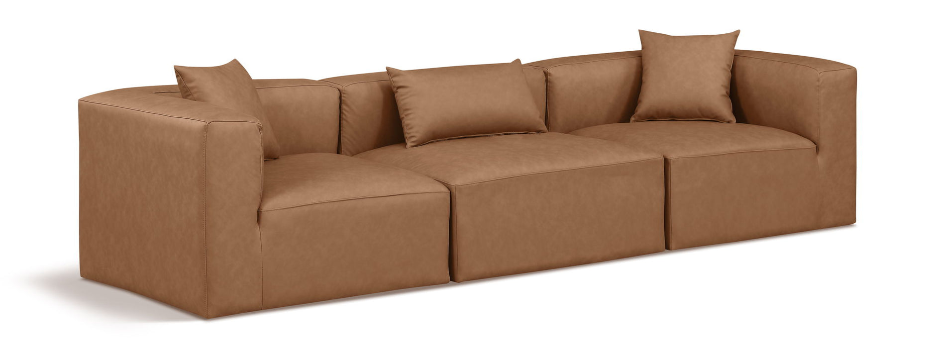 Cube 108" Vegan Leather Upholstered 3pc. Modular Sofa