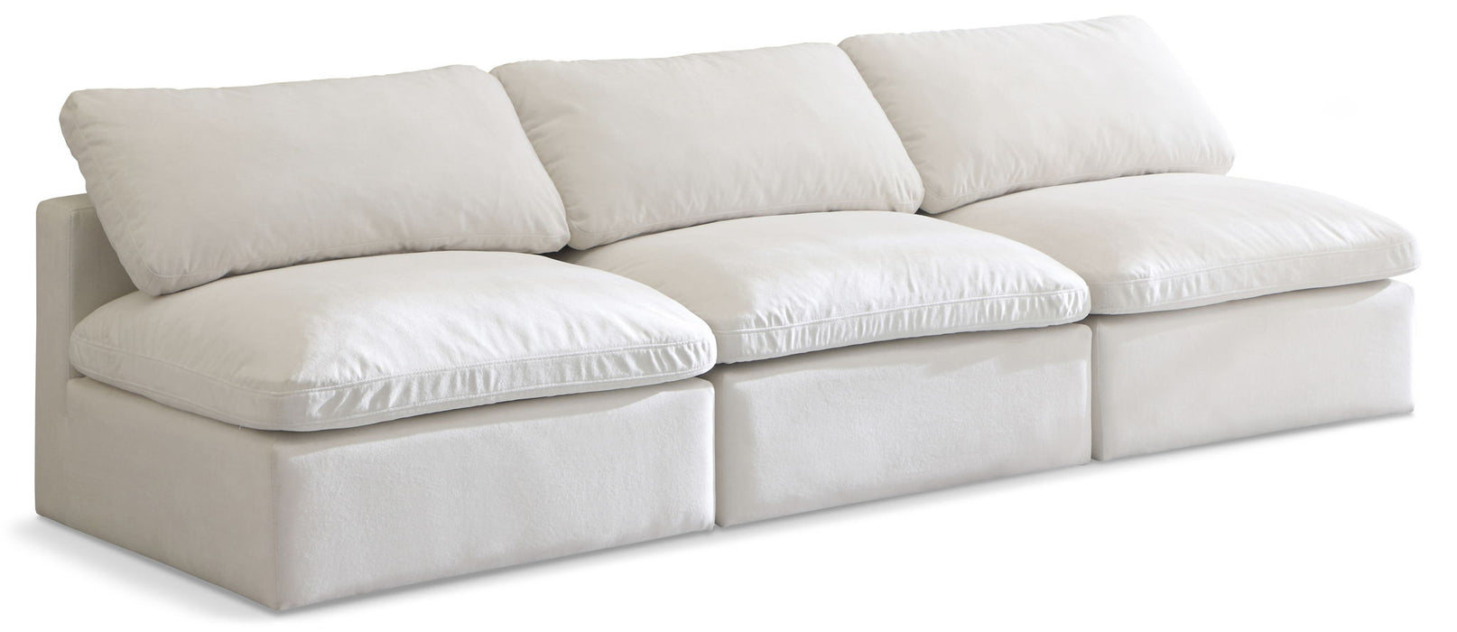 Plush 105" Velvet Upholstered Standard Comfort 3pc. Armless Modular Sofa