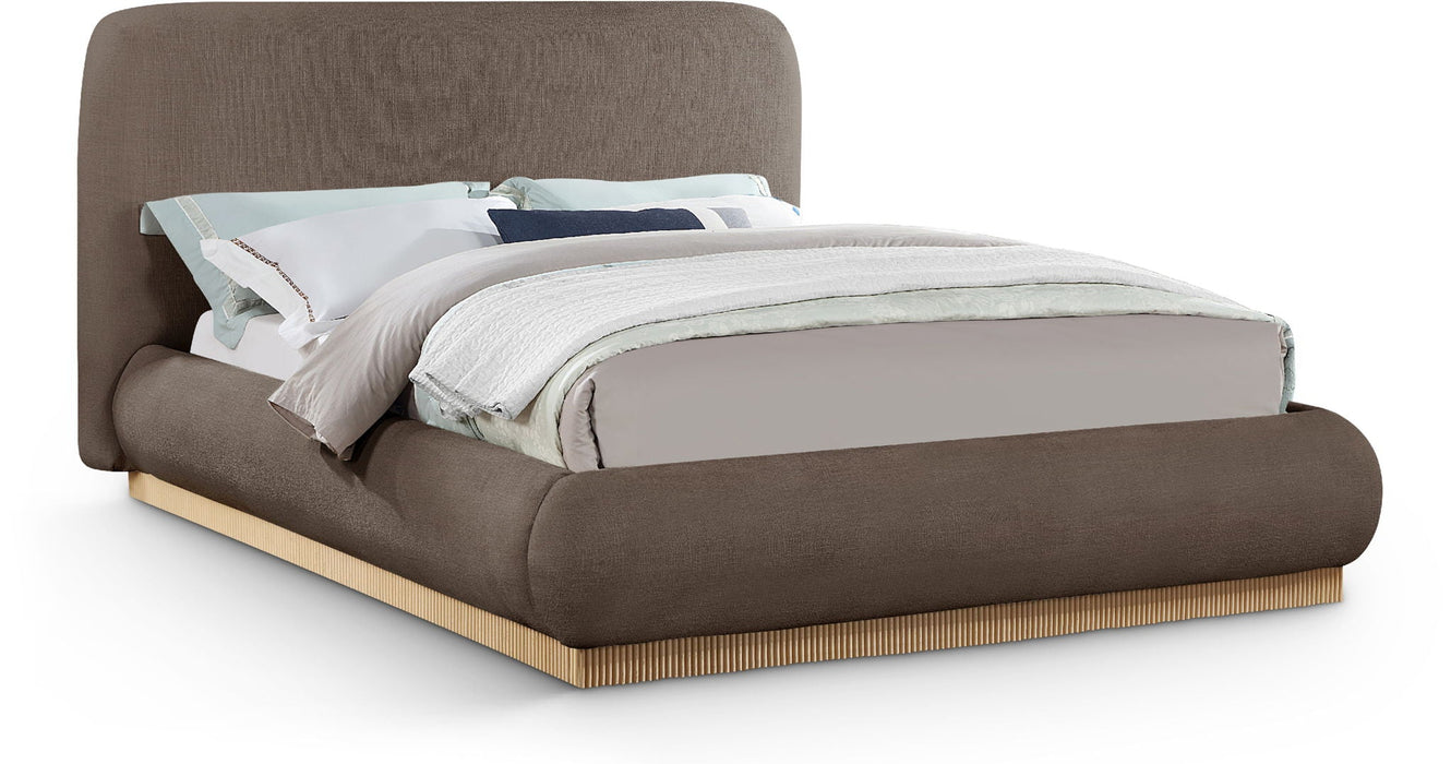 Cama tapizada de tela con textura de lino Rigby