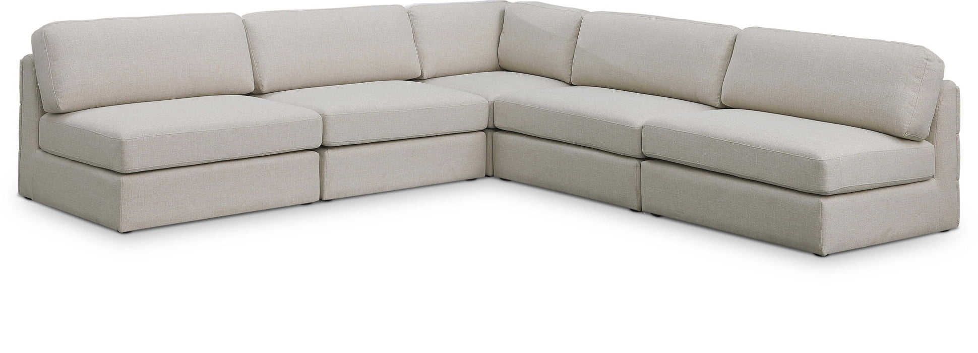 Seccional modular tapizado de tela con textura de lino Beckham de 114" de 5 piezas