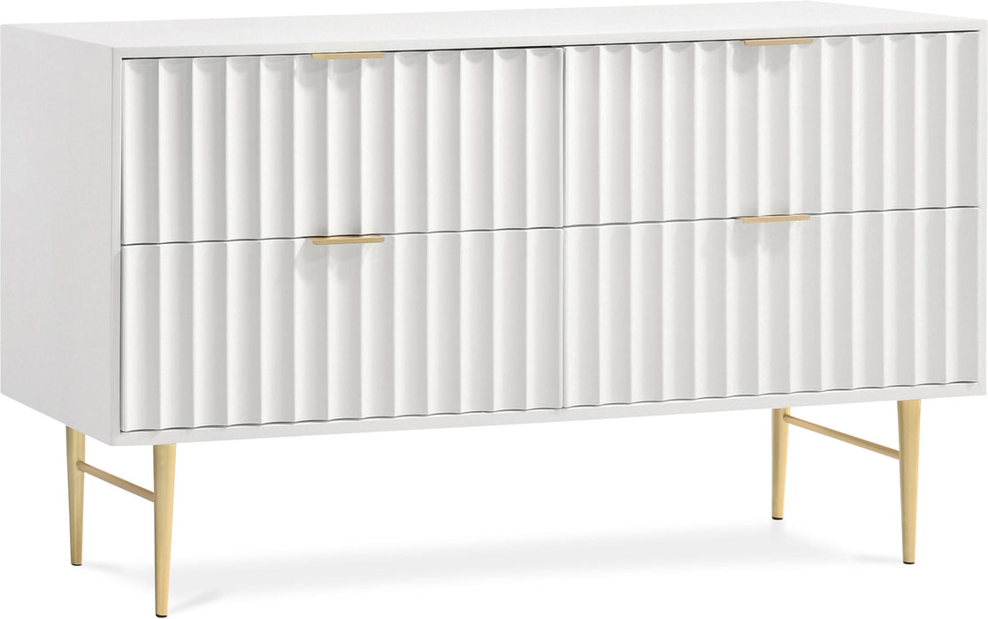 Modernist Wood Veneer And Stainless Steel Base Dresser