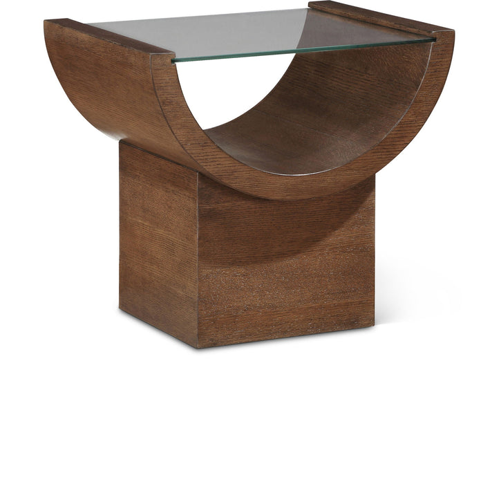 Beverwil Glass Top And Oak Veneer Base End / Side Table