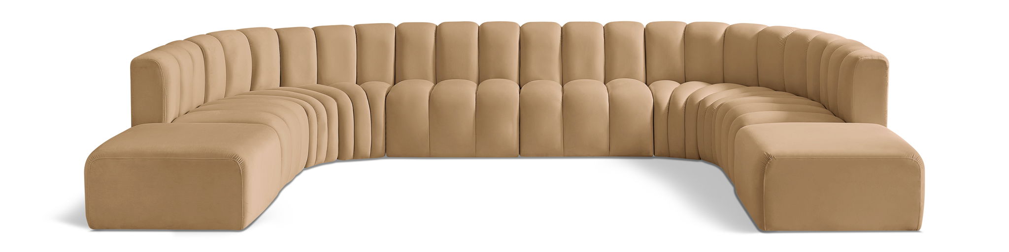 Seccional modular tapizado en terciopelo Arc de 161" de 10 piezas