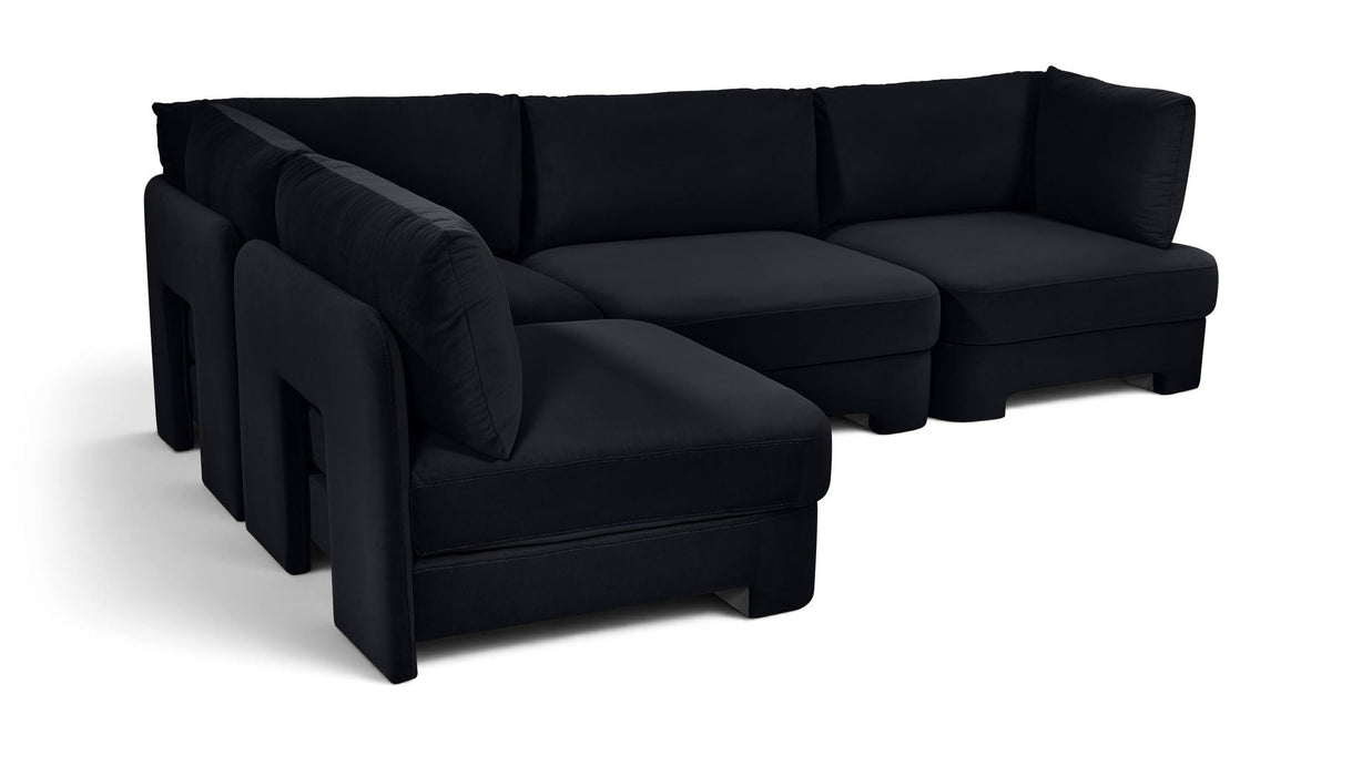 Seccional modular tapizado de terciopelo de alto rendimiento Hammond de 111" de 4 piezas