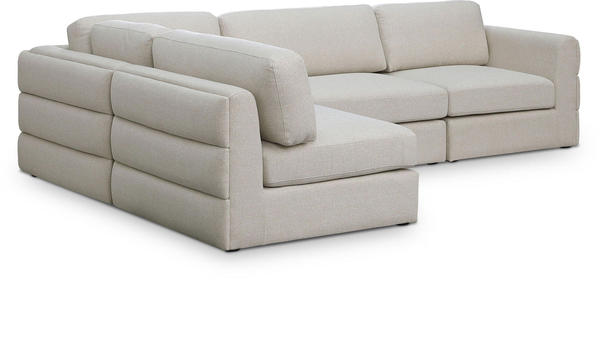 Seccional modular tapizado de tela con textura de lino Beckham de 114" de 4 piezas