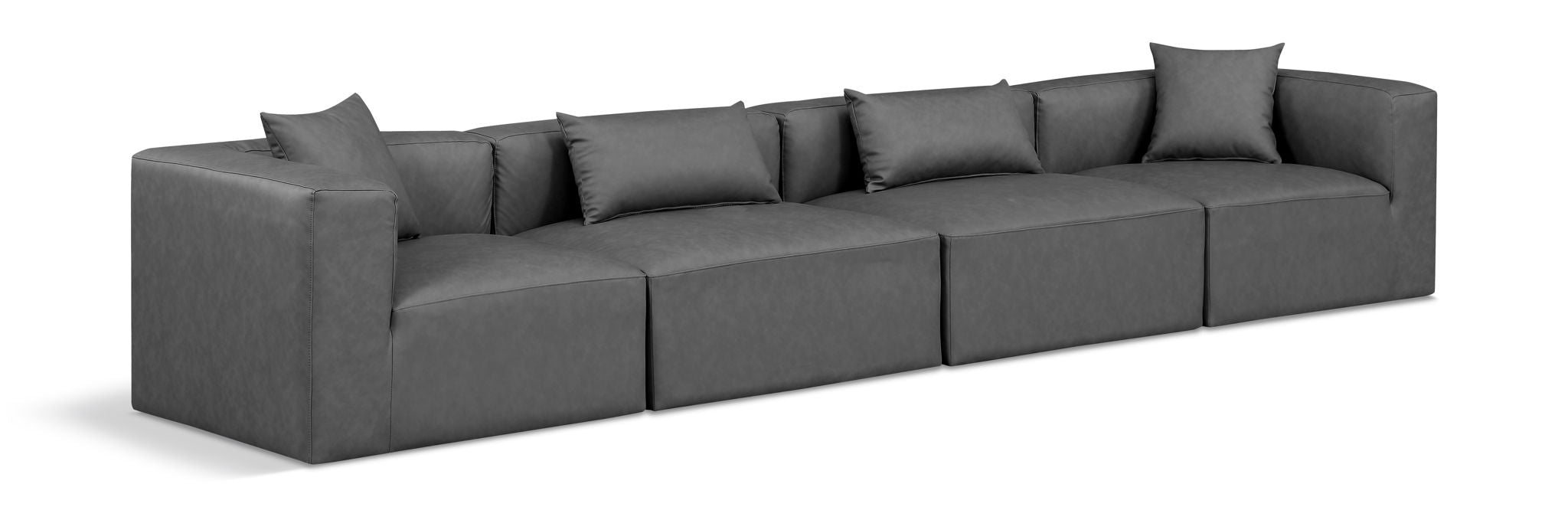 Cube 144" Vegan Leather Upholstered 4pc. Modular Sofa