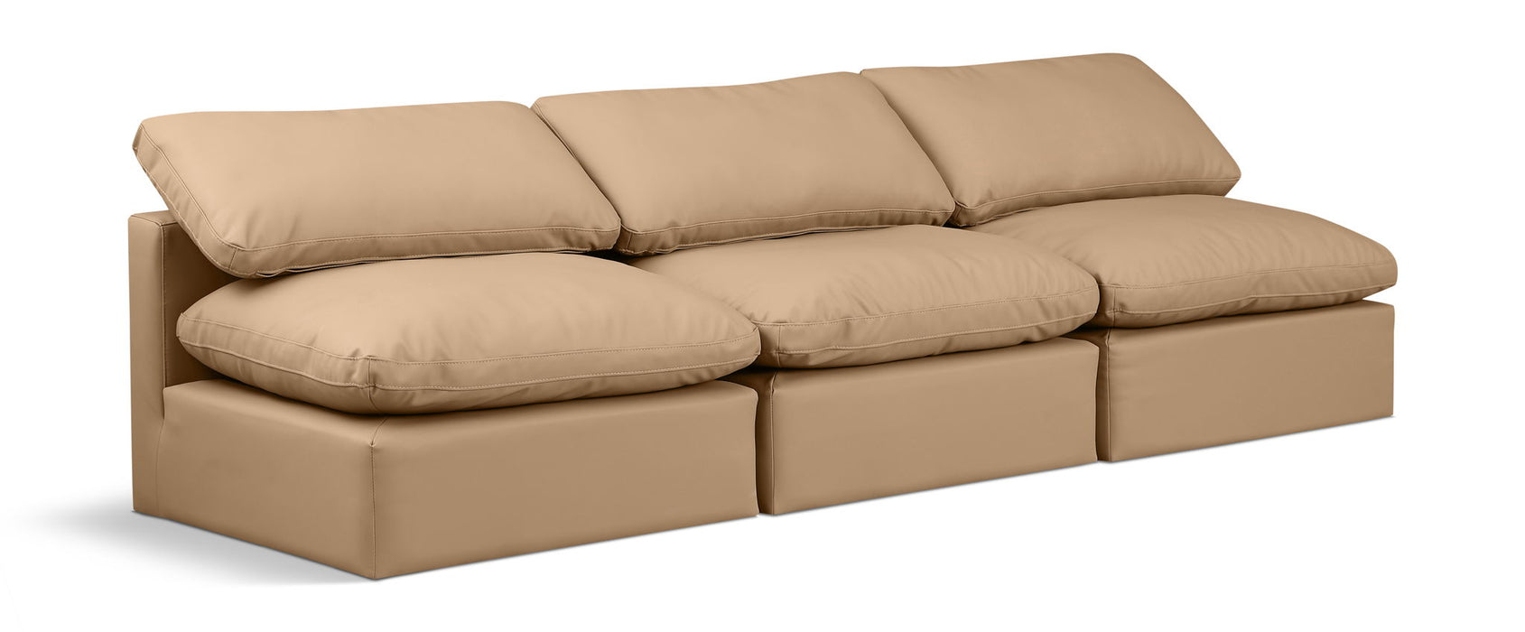 Sofá modular sin brazos tapizado de cuero vegano Indulge de 105" de 3 piezas