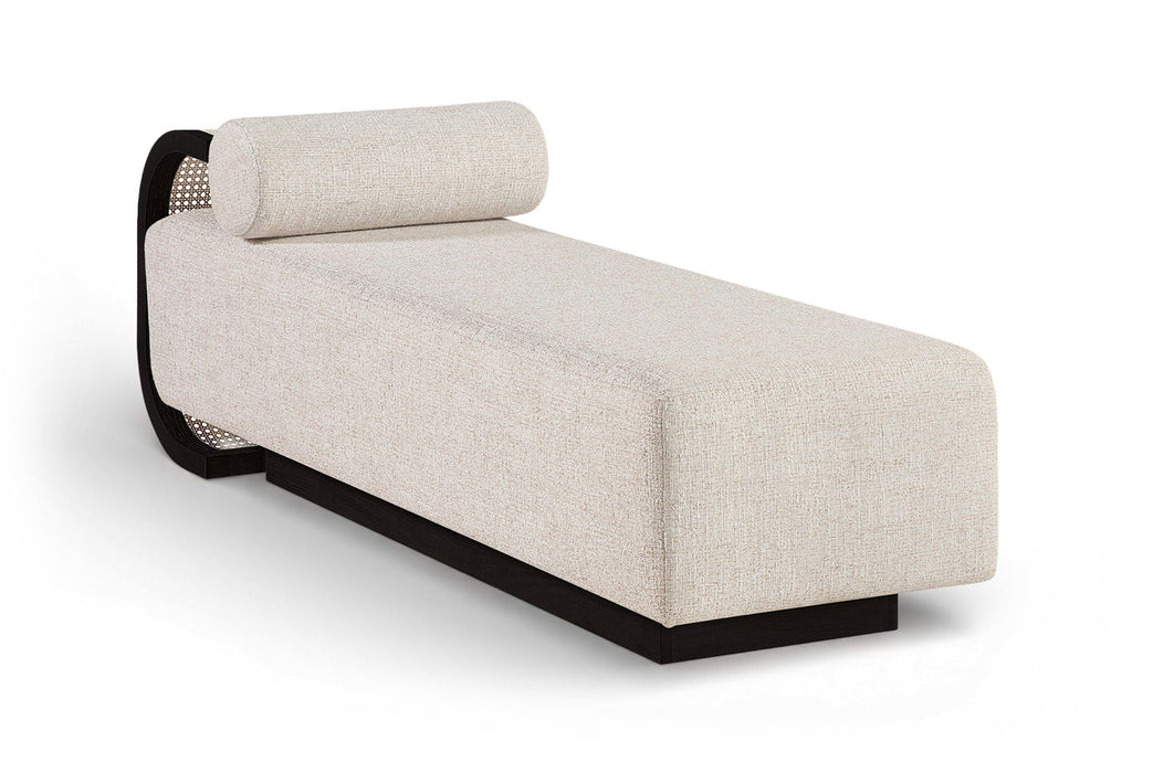 Zephyr Cane And Linen Textured Fabric Upholstered Chaise