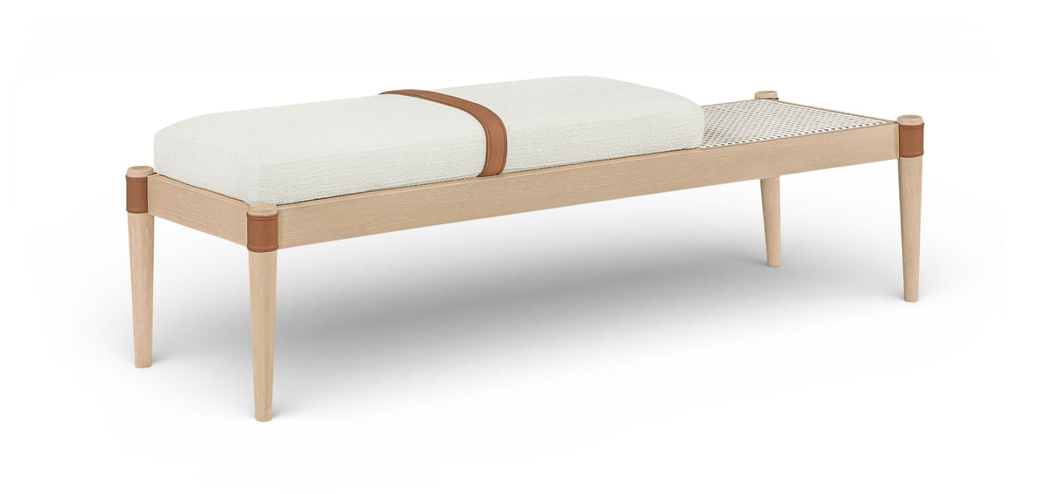 Nara Cane And Linen Textured Fabric Upholstered Bench