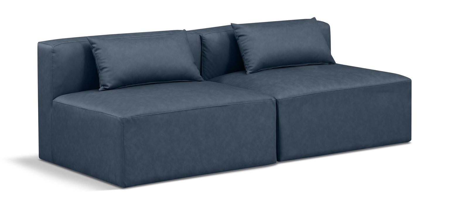 Cube 72" Vegan Leather Upholstered 2pc. Armless Modular Loveseat