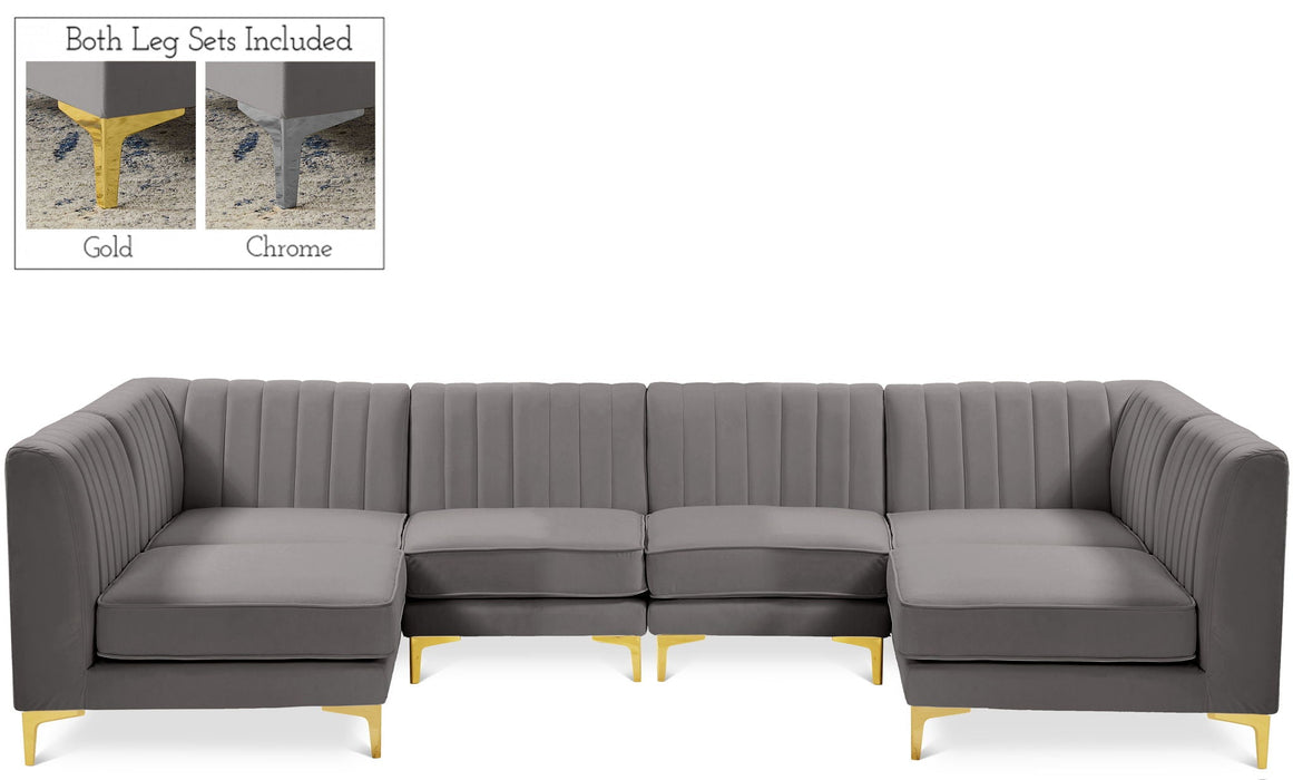 Seccional modular tapizado de terciopelo Alina de 116.5" de 6 piezas