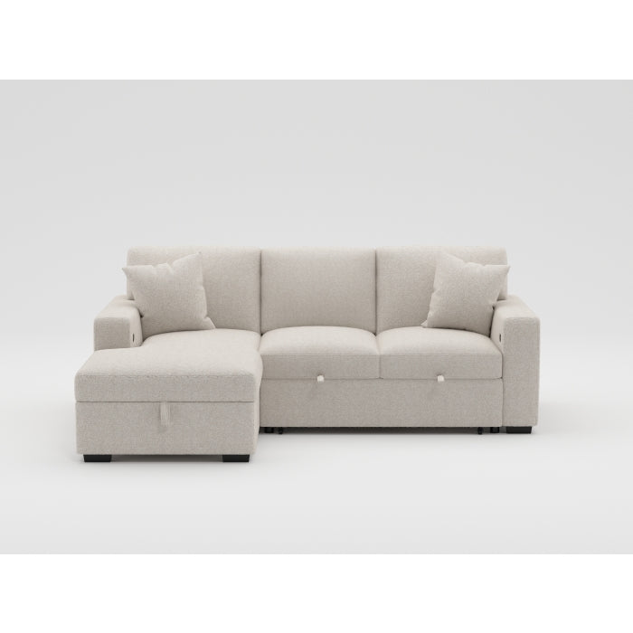 Pompano Sectional with Right Chaise, Pull-out Bed, Hidden Storage and Shelves, Charging Ports (9630BE*22LRC)