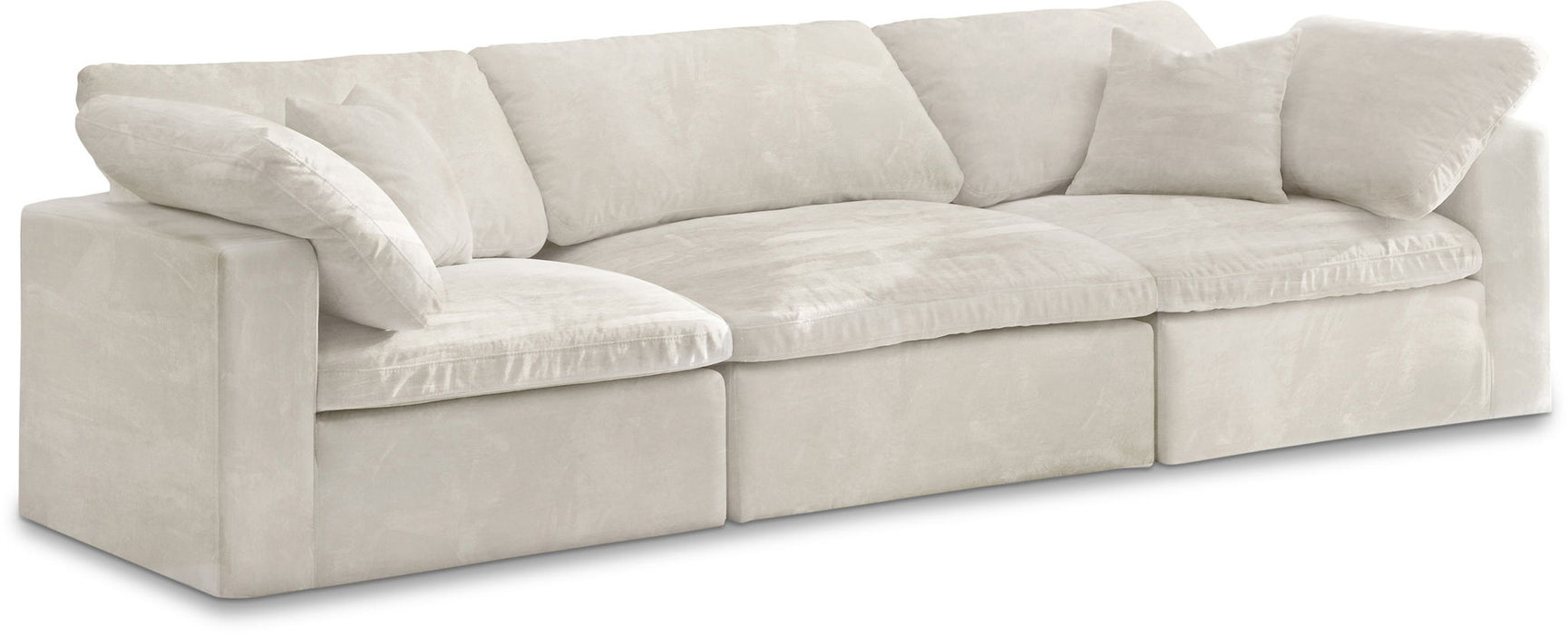 Cozy 119" Velvet Upholstered Overstuffed Fiber Filled Comfort Comfort 3pc. Modular Sofa