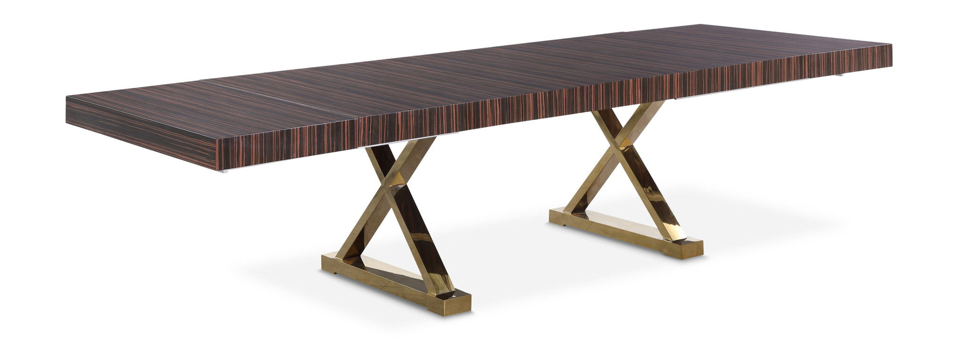 Excel 84" / 103.75" / 1123.5" Lacquer Finish Top And Stainless Steel Base 2 Leaf Extendable Dining Table