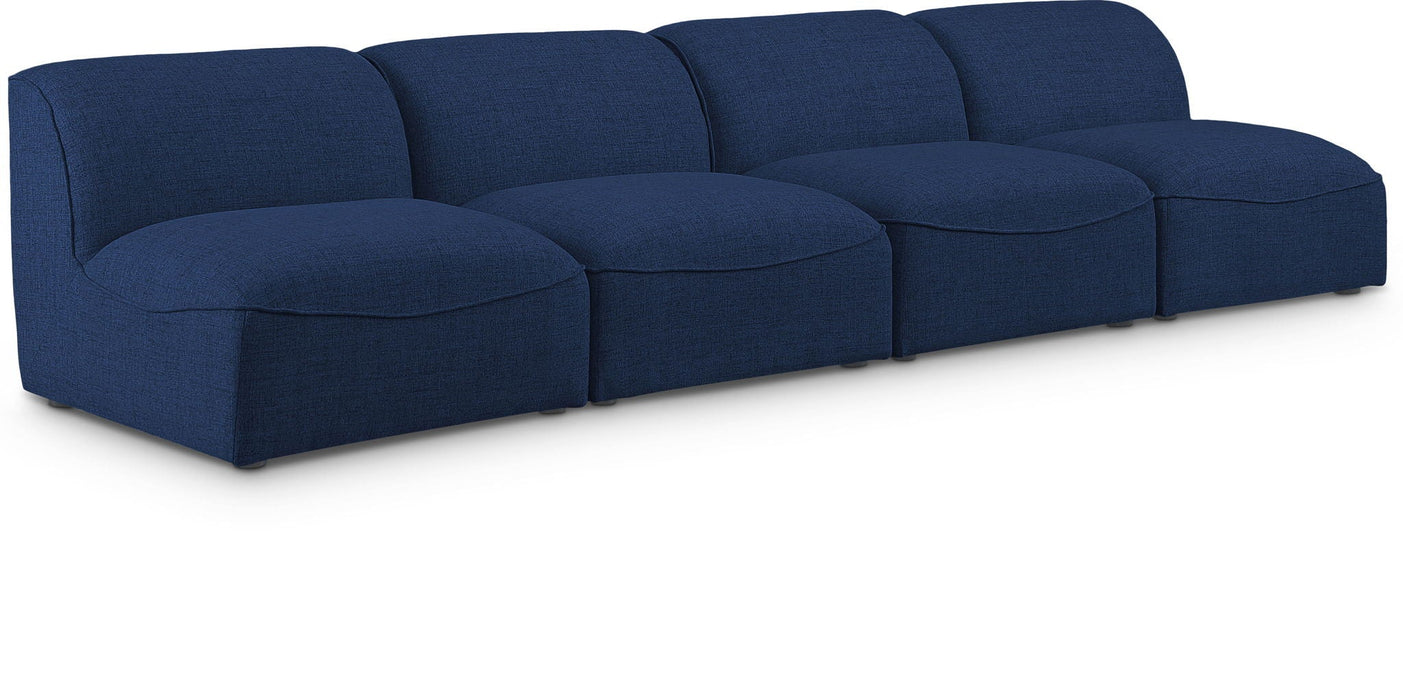 Miramar 132" Linen Textured Fabric Upholstered 4pc. Armless Modular Sofa