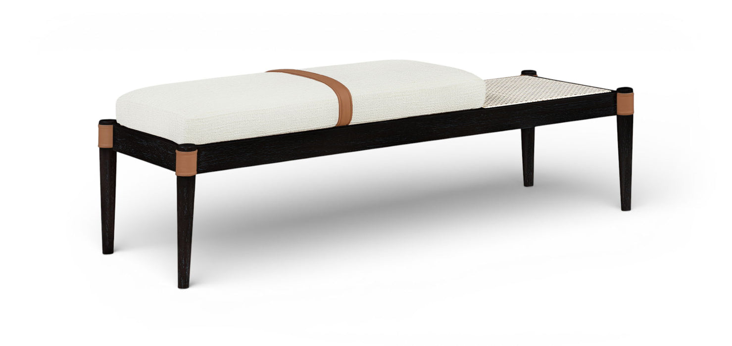 Nara Cane And Linen Textured Fabric Upholstered Bench