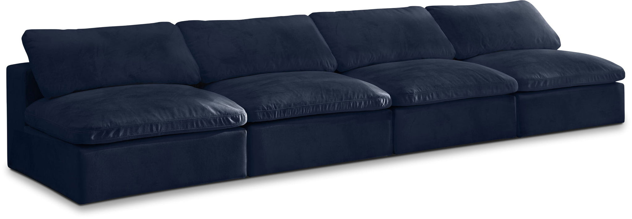 Cozy 156" Velvet Upholstered Overstuffed Fiber Filled Comfort Comfort 4pc. Armless Modular Sofa