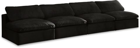 Cozy 156" Velvet Upholstered Overstuffed Fiber Filled Comfort Comfort 4pc. Armless Modular Sofa