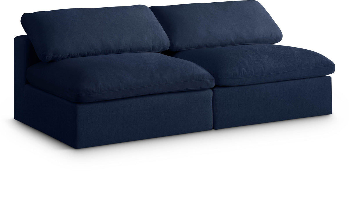 Sofá modular sin brazos tapizado de tela con textura de lino de confort de lujo Serene de 78" de 2 piezas