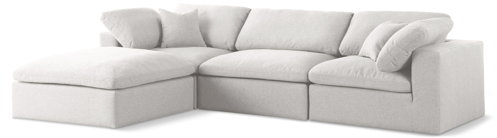 Seccional modular tapizado de tela con textura de lino de confort de lujo Serene de 119" de 4 piezas