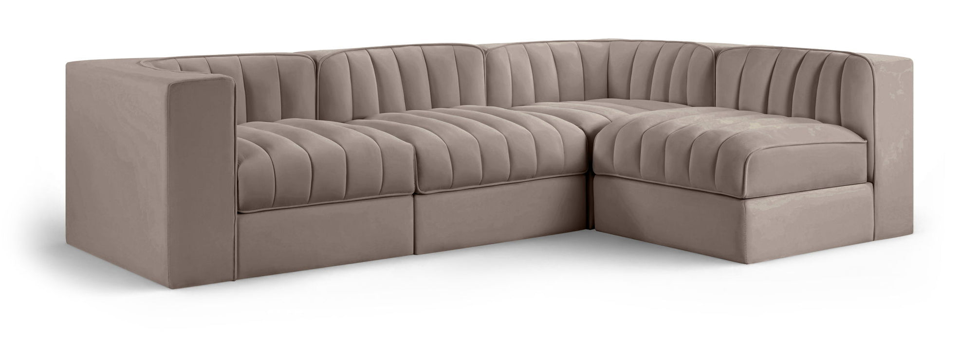 Seccional modular tapizado de terciopelo de alto rendimiento Rummi de 97" de 4 piezas