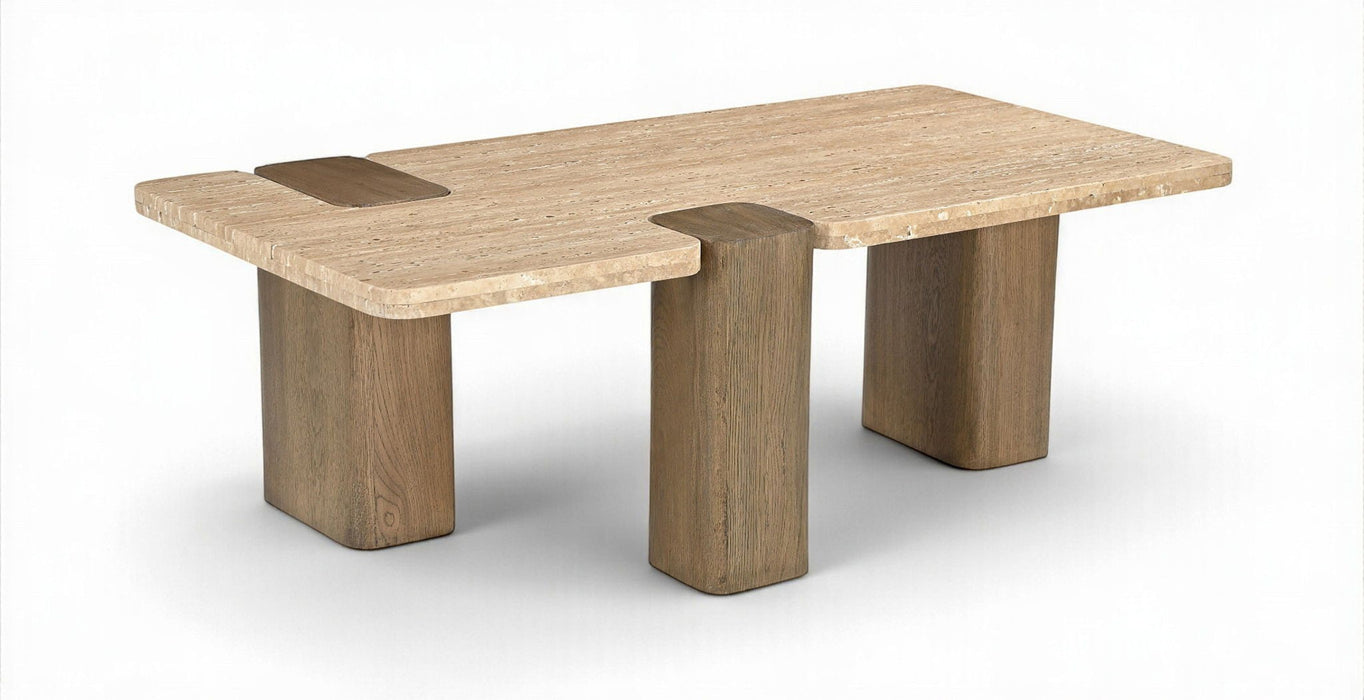 Ravenna Genuine Travertine And Oak Coffee Table