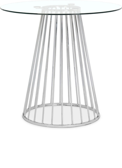 Mesa altura mostrador con cubierta de vidrio con base de metal Gio