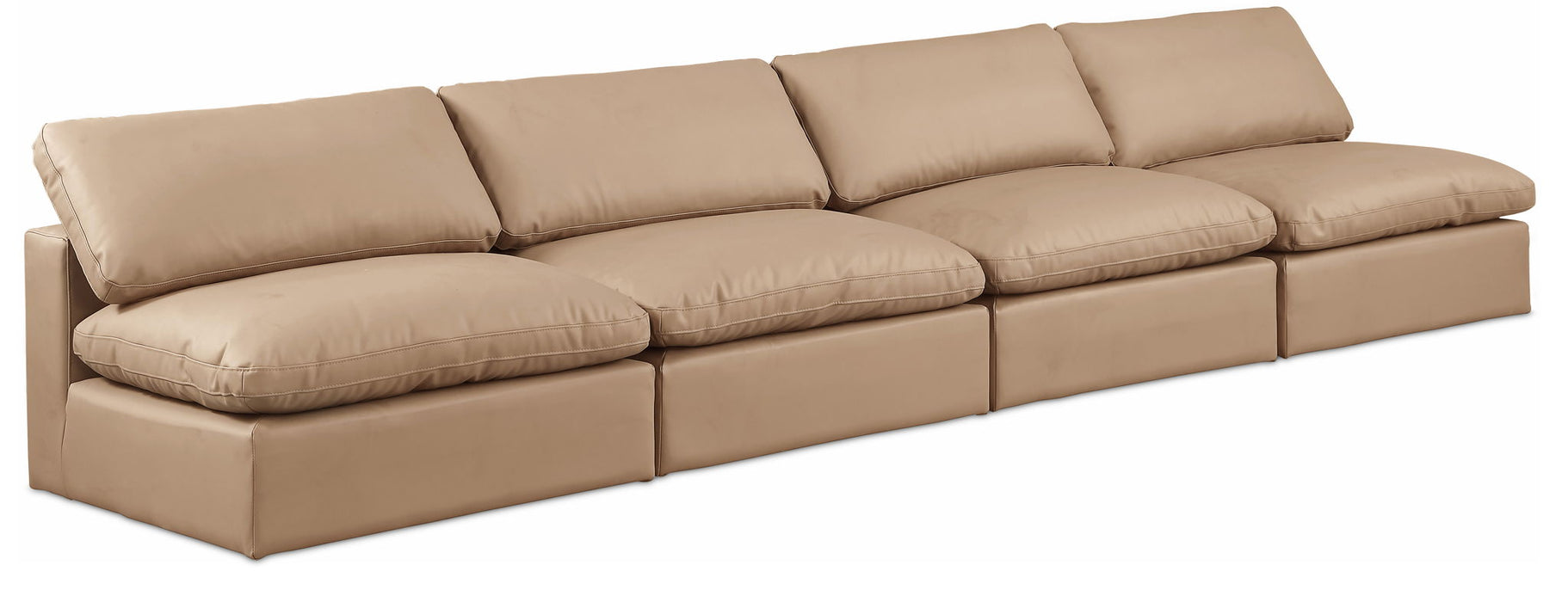 Sofá modular sin brazos tapizado de cuero vegano Comfy de 156" de 4 piezas