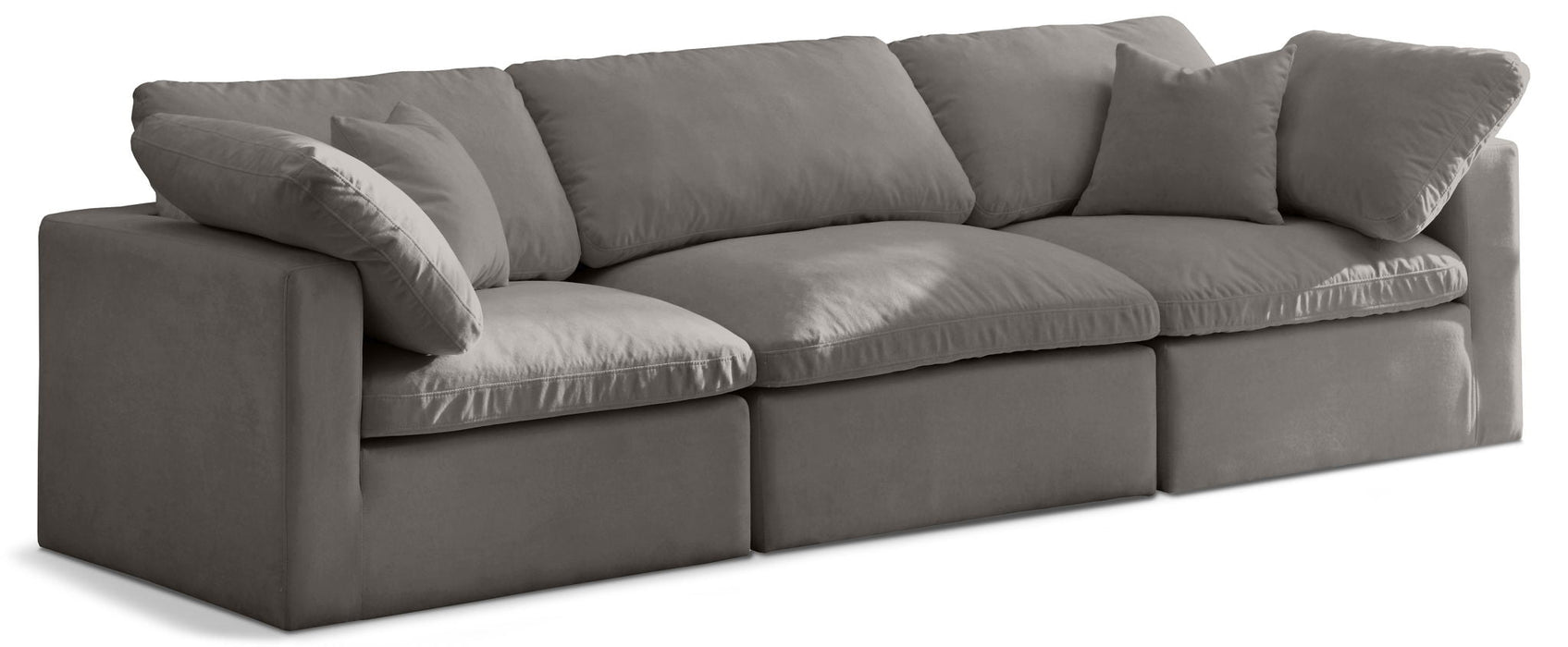Plush 105" Velvet Upholstered Standard Comfort 3pc. Modular Sofa