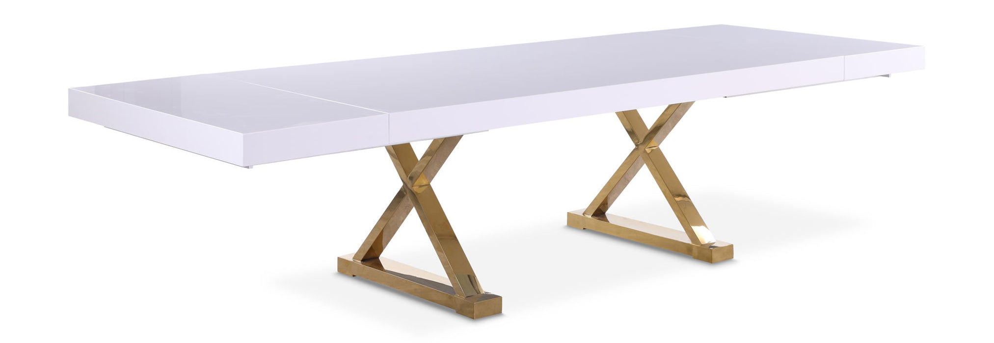Excel 84" / 103.75" / 1123.5" Lacquer Finish Top And Stainless Steel Base 2 Leaf Extendable Dining Table