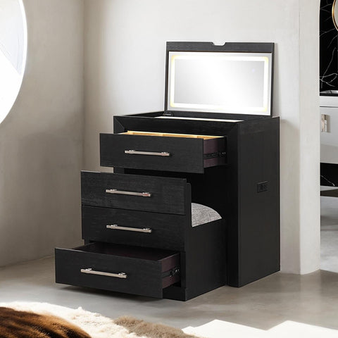 Ashbourne Bedside Vanity Set w/ Stool - Black